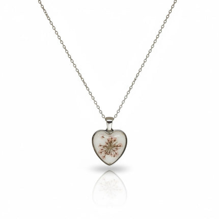 Collana Tempo A Tempo in acciaio inossidabile con ciondolo a cuore smaltato e fiore pressato all'interno