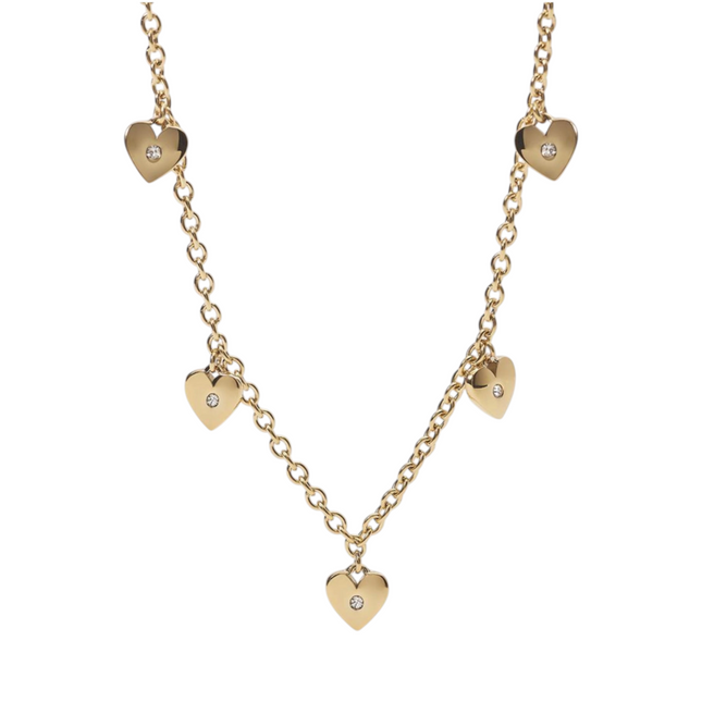 Collana Tempo A Tempo 2Jewels in acciaio PVD gold con ciondoli a forma di cuore e piccoli punti luce