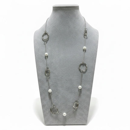 Collana 2Jewels da donna in acciaio 316L color argento con perle di conchiglia e catena ad anelli, 50 cm.