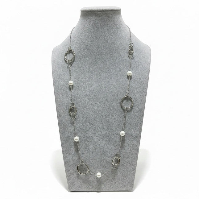 Collana 2Jewels da donna in acciaio 316L color argento con perle di conchiglia e catena ad anelli, 50 cm.