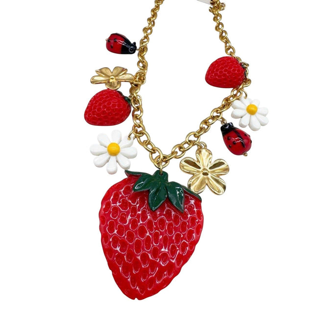 Tempo A Tempo Collana da donna con ciondoli a fragola, margherita e coccinella in resina smaltata su catena gold.