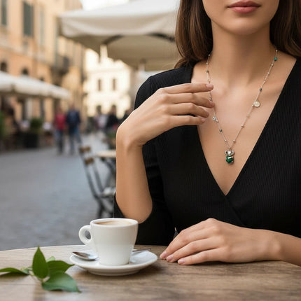 Tempo A Tempo collana lunga da donna in acciaio con ciondolo koala verde e dettagli colorati, 75 cm