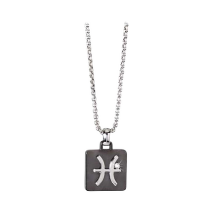 Collana uomo Tempo A Tempo 2Jewels in acciaio PVD nero con pendente segno zodiacale Pesci e diamante incastonato