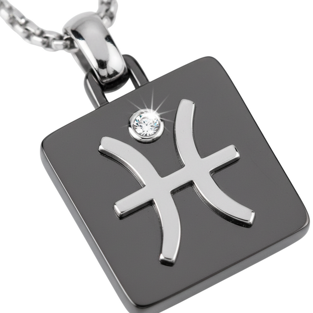 Collana uomo Tempo A Tempo 2Jewels in acciaio PVD nero con pendente segno zodiacale Pesci e diamante incastonato