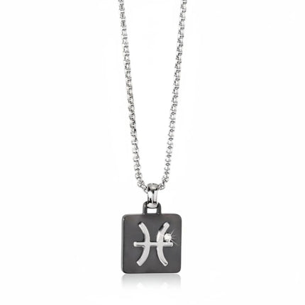 Collana uomo Tempo A Tempo 2Jewels in acciaio PVD nero con pendente segno zodiacale Pesci e diamante incastonato