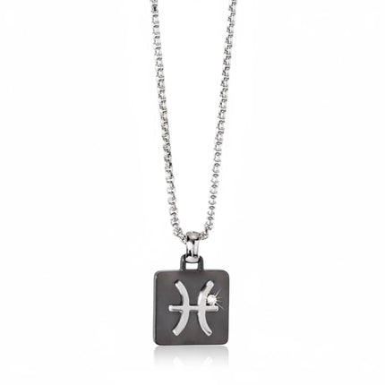Collana uomo Tempo A Tempo 2Jewels in acciaio PVD nero con pendente segno zodiacale Pesci e diamante incastonato