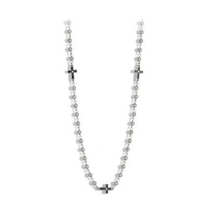 Collana rosario da uomo Tempo A Tempo 2Jewels in acciaio bicolore con grani dorati e croce color argento