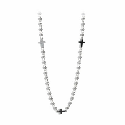 Collana rosario da uomo Tempo A Tempo 2Jewels in acciaio bicolore con grani dorati e croce color argento