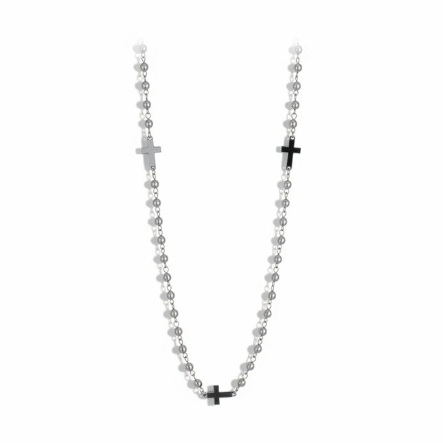 Collana rosario da uomo Tempo A Tempo 2Jewels in acciaio bicolore con grani dorati e croce color argento