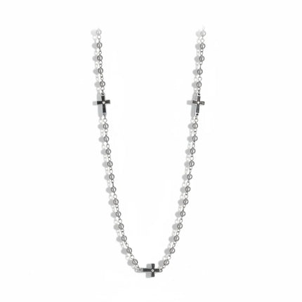 Collana rosario da uomo Tempo A Tempo in acciaio bicolore con grani dorati e croce color argento