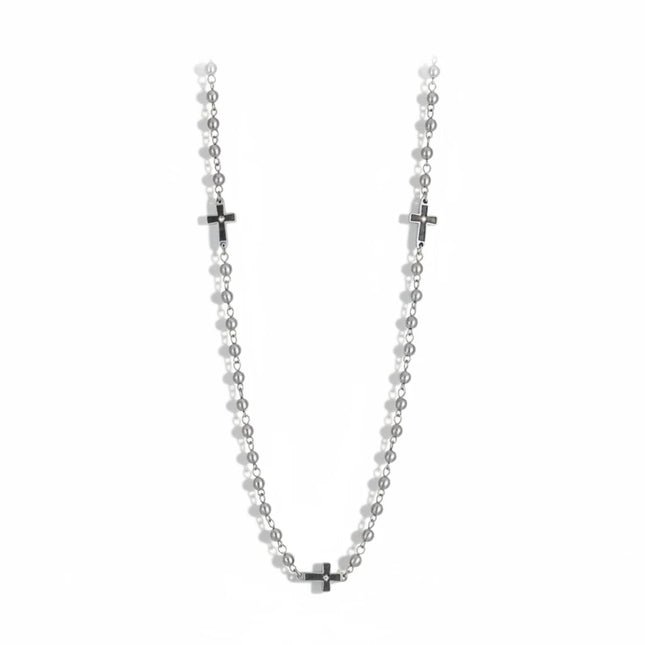 Collana rosario da uomo Tempo A Tempo in acciaio bicolore con grani dorati e croce color argento