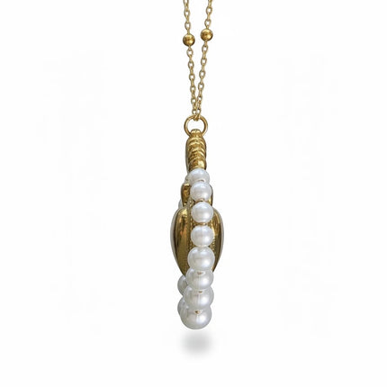 Collana da donna Tempo A Tempo in acciaio dorato con ciondolo Sacro Cuore e perle bianche, 45cm