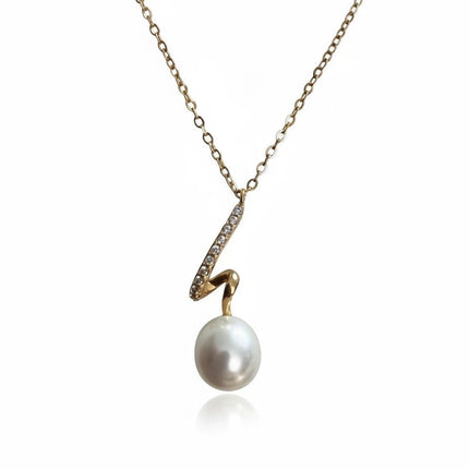 Collana Tempo A Tempo Shelly in acciaio oro con ciondolo a spirale, strass pavé e perla sintetica pendente