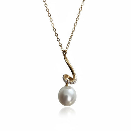 Collana Tempo A Tempo Shelly in acciaio dorato con ciondolo a spirale, strass pavé e perla sintetica bianca