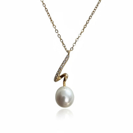 Collana Tempo A Tempo Shelly in acciaio oro con ciondolo a spirale, strass pavé e perla sintetica bianca