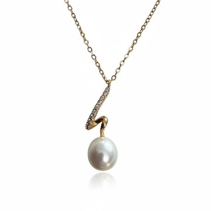 Collana Tempo A Tempo Shelly in acciaio oro con ciondolo a spirale, strass pavé e perla sintetica bianca