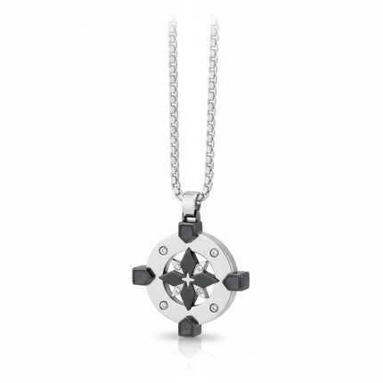 Collana uomo Tempo A Tempo 2Jewels in acciaio con pendente a forma di rosa dei venti, bussola e dettagli in zirconi