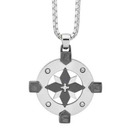 Collana uomo Tempo A Tempo 2Jewels in acciaio con pendente a forma di rosa dei venti, bussola e dettagli in zirconi