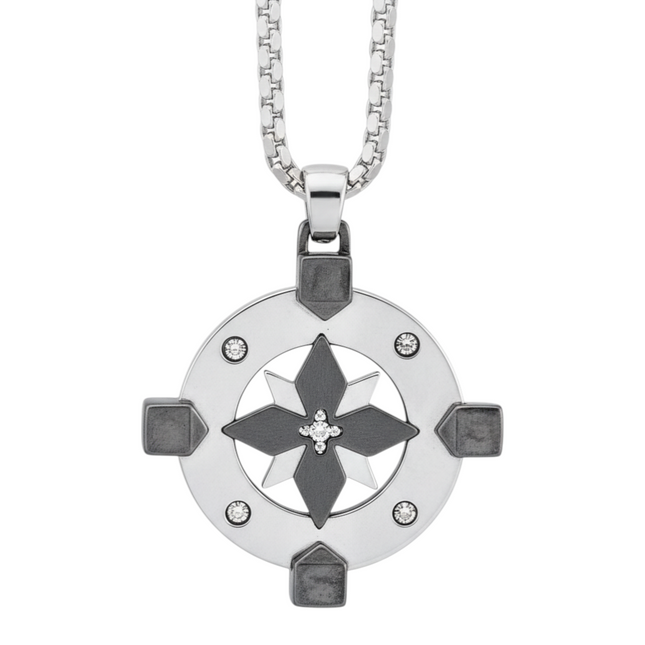 Collana uomo Tempo A Tempo 2Jewels in acciaio con pendente a forma di rosa dei venti, bussola e dettagli in zirconi