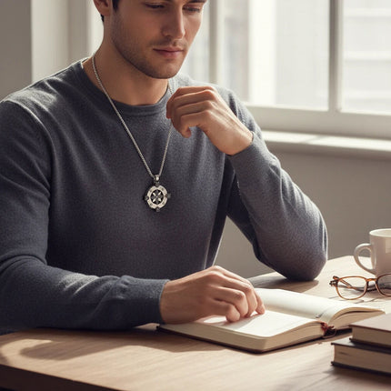 Collana uomo Tempo A Tempo 2Jewels in acciaio con pendente bussola e rosa dei venti indossata da un modello