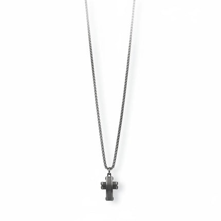 Collana uomo Tempo A Tempo 2Jewels in acciaio nero con ciondolo a forma di crocifisso dal design moderno