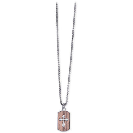 Collana uomo Tempo A Tempo 2Jewels in acciaio con ciondolo a piastrina e croce centrale dal design minimal