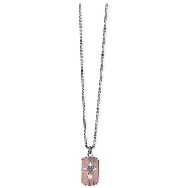 Collana uomo Tempo A Tempo 2Jewels in acciaio con ciondolo a piastrina e croce centrale dal design minimal