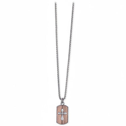 Collana uomo Tempo A Tempo 2Jewels in acciaio con ciondolo a piastrina e croce centrale dal design minimal
