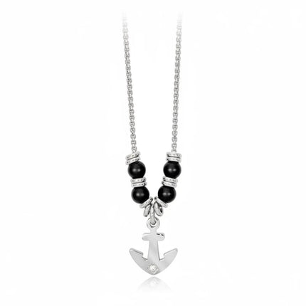 Collana uomo Tempo A Tempo 2Jewels in acciaio con ciondolo ancora e perle nere, design nautico moderno
