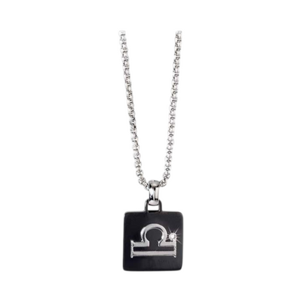 Collana uomo Tempo A Tempo 2Jewels in acciaio PVD nero con pendente segno zodiacale Bilancia e diamante incastonato