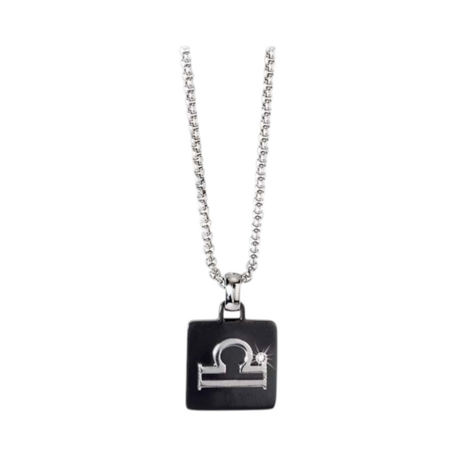 Collana uomo Tempo A Tempo 2Jewels in acciaio PVD nero con pendente segno zodiacale Bilancia e diamante incastonato