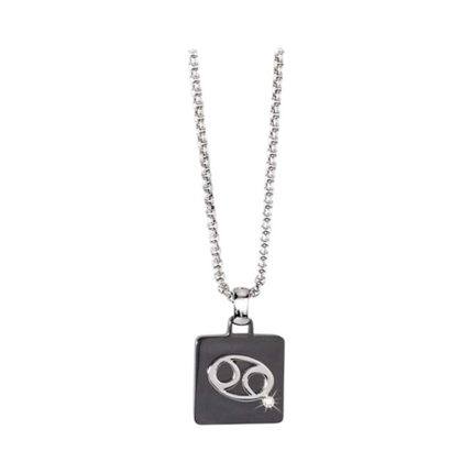 Collana uomo Tempo A Tempo 2Jewels in acciaio PVD nero con pendente segno zodiacale Cancro e cristallo luminoso