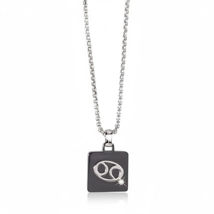 Collana uomo Tempo A Tempo 2Jewels in acciaio PVD nero con pendente segno zodiacale Cancro e cristallo luminoso