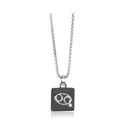 Collana uomo Tempo A Tempo 2Jewels in acciaio PVD nero con pendente segno zodiacale Cancro e cristallo luminoso