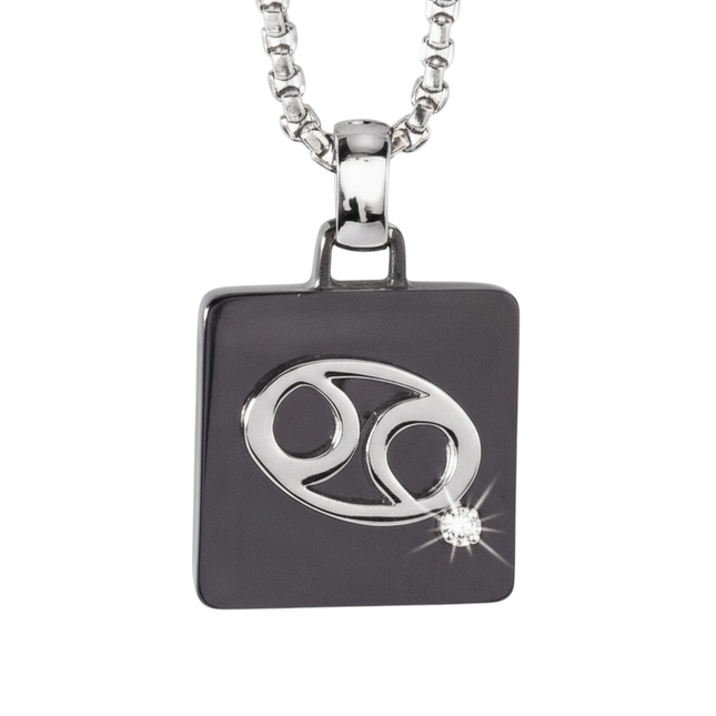 Collana uomo Tempo A Tempo 2Jewels in acciaio PVD nero con pendente segno zodiacale Cancro e cristallo luminoso