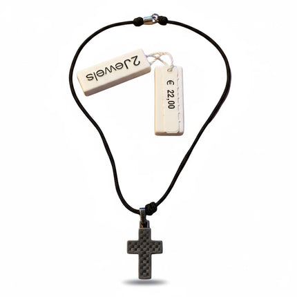 Collana uomo Tempo A Tempo 2Jewels con cordino nero e ciondolo a croce in acciaio stile urban casual
