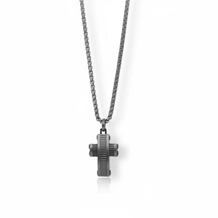 Collana uomo Tempo A Tempo 2Jewels in acciaio nero con ciondolo a forma di crocifisso dal design moderno