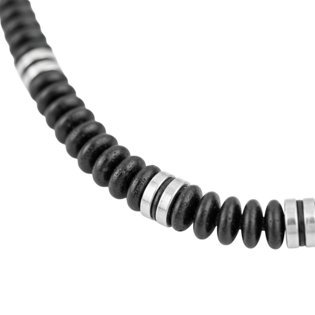 Collana girocollo da uomo Tempo A Tempo 2Jewels in acciaio inox e grani di ematite naturale dal design casual