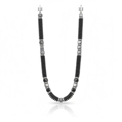 Collana uomo Tempo A Tempo 2Jewels in acciaio nero con perline in ematite e dettagli in cristallo