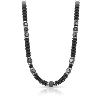 Collana uomo Tempo A Tempo 2Jewels in acciaio nero con perline in ematite e cristalli dal design moderno