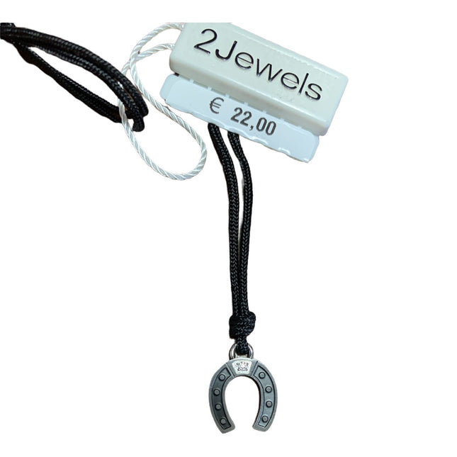 Collana uomo Tempo A Tempo 2Jewels con cordino nero e ciondolo portafortuna a ferro di cavallo in acciaio