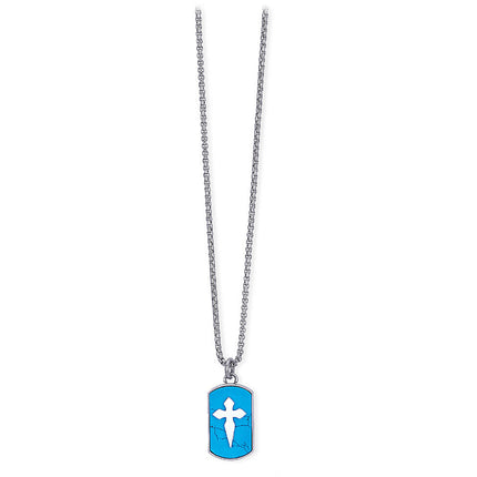 Collana uomo Tempo A Tempo 2Jewels Ikon in acciaio con piastrina turchese e croce di Santiago