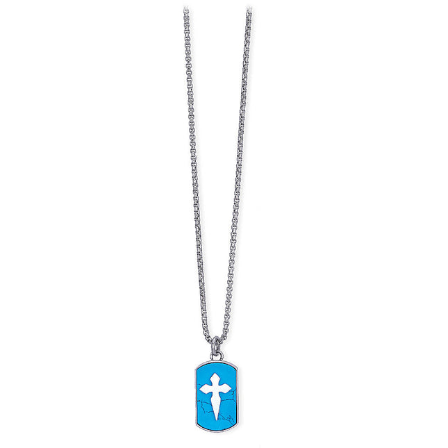 Collana uomo Tempo A Tempo 2Jewels in acciaio con piastrina turchese e croce di Santiago su catena a maglia