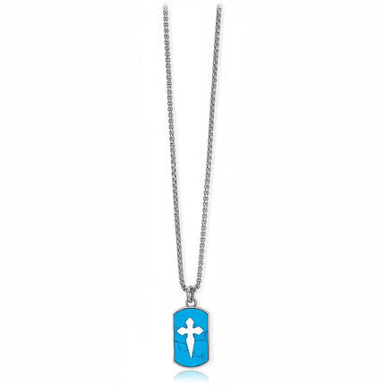 Collana uomo Tempo A Tempo 2Jewels in acciaio con piastrina turchese e croce di Santiago