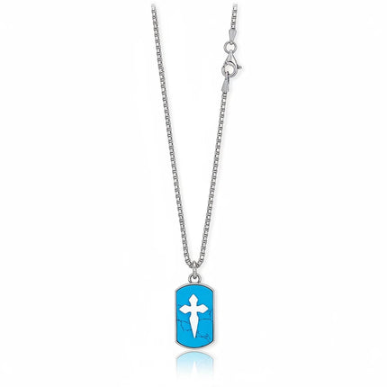 Collana uomo Tempo A Tempo 2Jewels in acciaio con piastrina turchese e croce di Santiago su catena a maglia veneziana