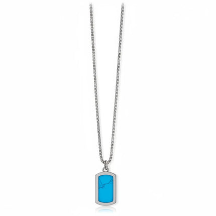 Collana uomo Tempo A Tempo 2Jewels Ikon in acciaio con piastrina rettangolare in turchese brillante