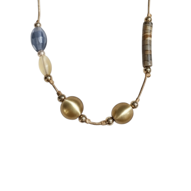 Tempo A Tempo adjustable 55cm copper necklace with multicoloured natural stone beads and gold accents.