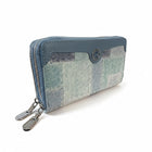 Tempo A Tempo Coveri women's wallet in blue denim patchwork fabric with double silver zip and faux leather trim