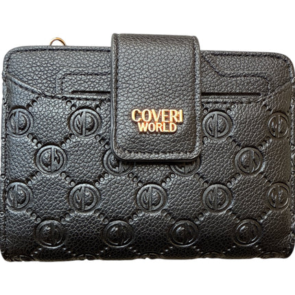 Tempo A Tempo Coveri World black compact wallet in embossed faux leather with gold logo and flap closure