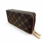 Tempo A Tempo Coveri World coffee brown faux leather wallet with all-over monogram pattern and double gold zip